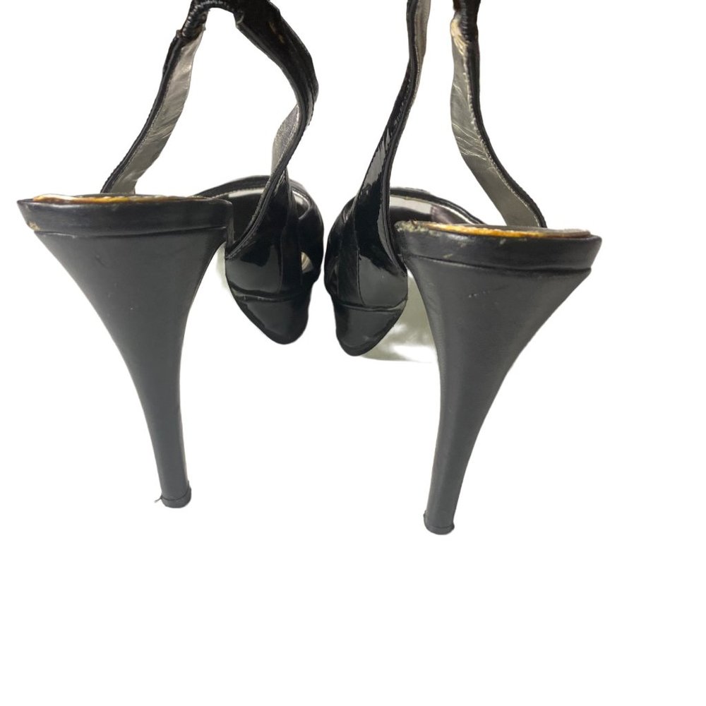 Bebe black peep toe platform leather upper heels size 7M - Picture 5 of 8